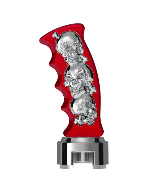 Thread-On Skulls Pistol Grip Gearshift Knob With 13/15/18 Speed Adapter - Candy Red/Chrome
