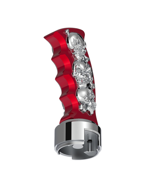 Thread-On Skulls Pistol Grip Gearshift Knob With 13/15/18 Speed Adapter - Candy Red/Chrome