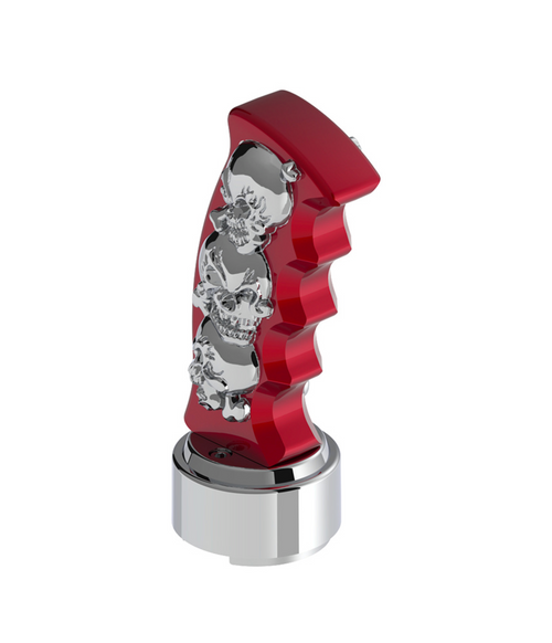 Thread-On Skulls Pistol Grip Gearshift Knob With 13/15/18 Speed Adapter - Candy Red/Chrome