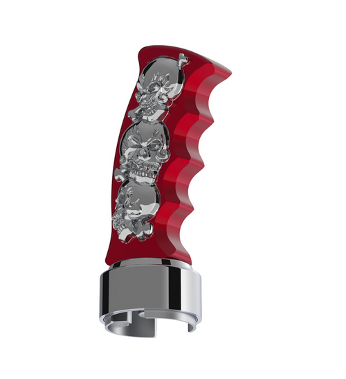 Thread-On Skulls Pistol Grip Gearshift Knob With 13/15/18 Speed Adapter - Candy Red/Chrome