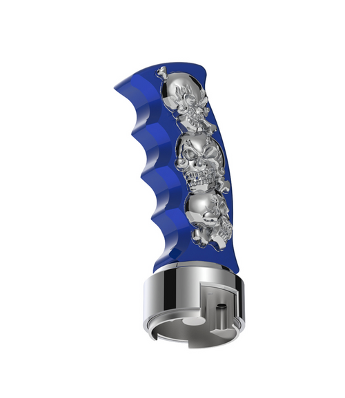Thread-On Skulls Pistol Grip Gearshift Knob With 13/15/18 Speed Adapter - Indigo Blue/Chrome