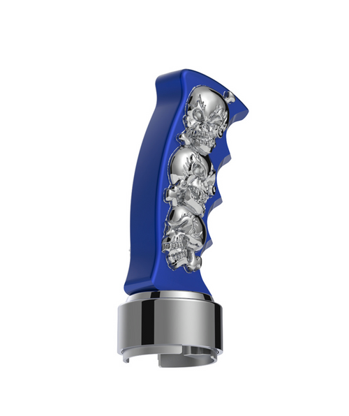 Thread-On Skulls Pistol Grip Gearshift Knob With 13/15/18 Speed Adapter - Indigo Blue/Chrome