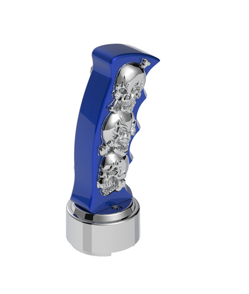 Thread-On Skulls Pistol Grip Gearshift Knob With 13/15/18 Speed Adapter - Indigo Blue/Chrome