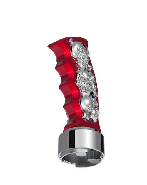 Thread-On Skulls Pistol Grip Gearshift Knob With Chrome 9/10 Speed Adapter - Candy Red With Chrome Skulls