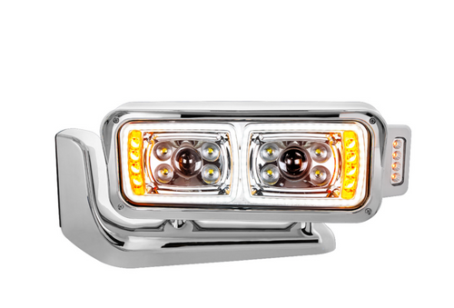 10 High Power LED "Chrome" Projection Headlight Assembly W/Mounting Arm & Turn Signal Side Pod - Driver Side