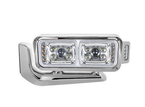 10 High Power LED "Chrome" Projection Headlight Assembly W/Mounting Arm & Turn Signal Side Pod - Driver Side