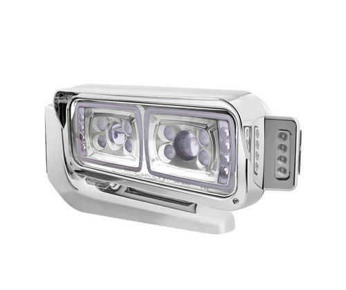 10 High Power LED "Chrome" Projection Headlight Assembly W/Mounting Arm & Turn Signal Side Pod - Driver Side