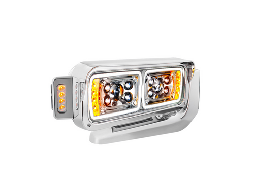 10 High Power LED "Chrome" Projection Headlight Assembly W/Mounting Arm & Turn Signal Side Pod - Passenger Side