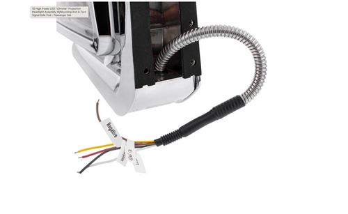 10 High Power LED "Chrome" Projection Headlight Assembly W/Mounting Arm & Turn Signal Side Pod - Passenger Side