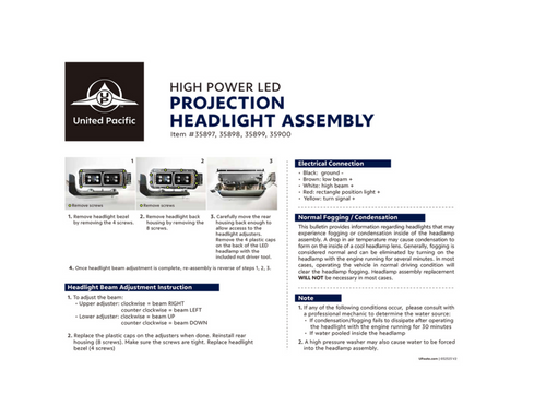 10 High Power LED "Chrome" Projection Headlight Assembly W/Mounting Arm & Turn Signal Side Pod - Passenger Side