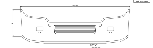 18" Chrome Bumper Freightliner Cascadia 2008-2017 Replaces Factory Plastic, Aerodynamic, with Grille Installed, Bolt, Tow Ang Fog Light Hole