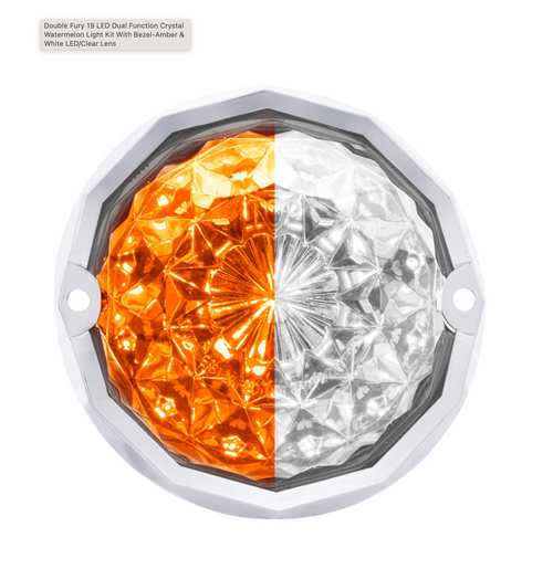 Double Fury 19 LED Dual Function Crystal Watermelon Light Kit With Bezel-Amber & White LED/Clear Lens