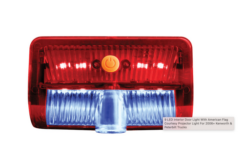 9 LED Interior Door Light With American Flag Courtesy Projector Light For 2006+ Kenworth & Peterbilt Trucks