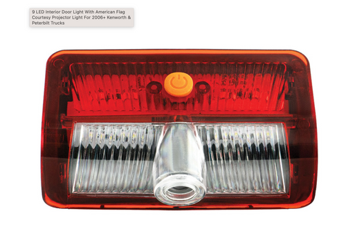 9 LED Interior Door Light With American Flag Courtesy Projector Light For 2006+ Kenworth & Peterbilt Trucks