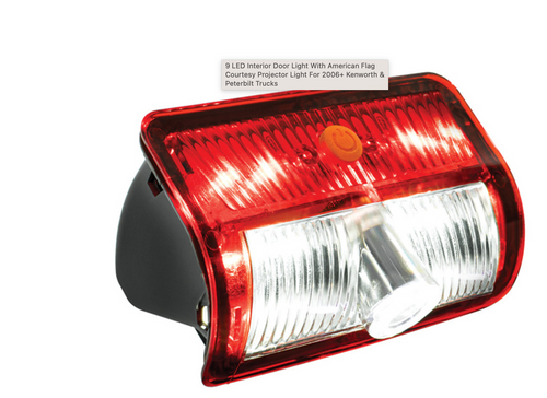 9 LED Interior Door Light With American Flag Courtesy Projector Light For 2006+ Kenworth & Peterbilt Trucks