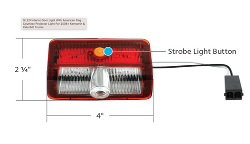 9 LED Interior Door Light With American Flag Courtesy Projector Light For 2006+ Kenworth & Peterbilt Trucks