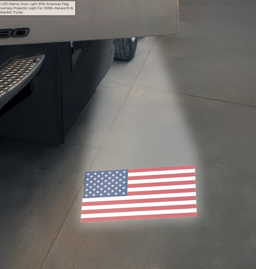 9 LED Interior Door Light With American Flag Courtesy Projector Light For 2006+ Kenworth & Peterbilt Trucks