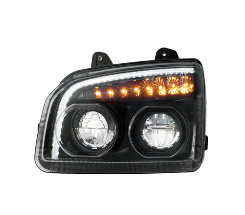 High Power LED Blackout Headlight With LED Turn Signal & Light Bar For 2015-2025 Kenworth T880-Driver
