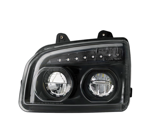 High Power LED Blackout Headlight With LED Turn Signal & Light Bar For 2015-2025 Kenworth T880-Driver