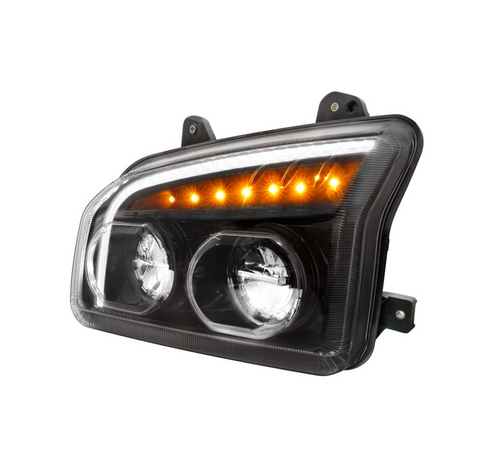 High Power LED Blackout Headlight With LED Turn Signal & Light Bar For 2015-2025 Kenworth T880-Driver