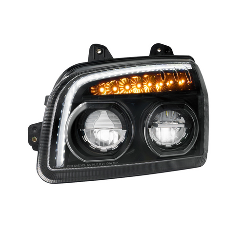 High Power LED Blackout Headlight With LED Turn Signal & Light Bar For 2015-2025 Kenworth T880-Driver