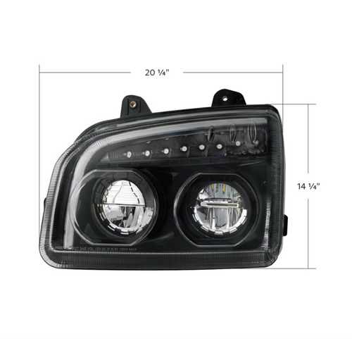 High Power LED Blackout Headlight With LED Turn Signal & Light Bar For 2015-2025 Kenworth T880-Driver