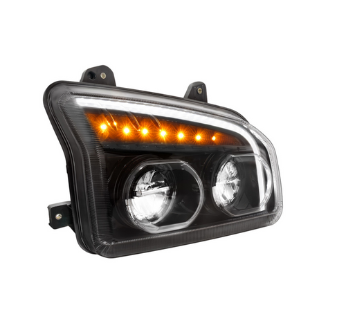 High Power LED Blackout Headlight With LED Turn Signal & Light Bar For 2015-2025 Kenworth T880-Passenger