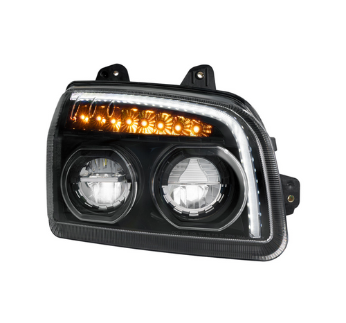 High Power LED Blackout Headlight With LED Turn Signal & Light Bar For 2015-2025 Kenworth T880-Passenger