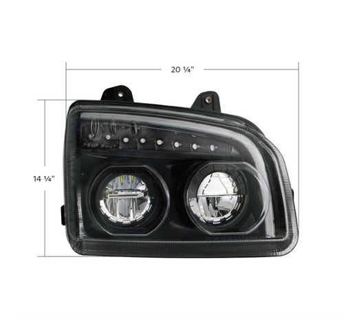 High Power LED Blackout Headlight With LED Turn Signal & Light Bar For 2015-2025 Kenworth T880-Passenger