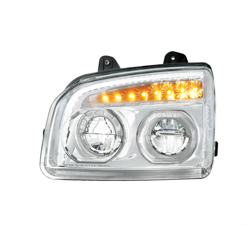 High Power LED Chrome Headlight With LED Turn Signal & Light Bar For 2015-2025 Kenworth T880-Driver