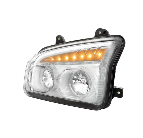 High Power LED Chrome Headlight With LED Turn Signal & Light Bar For 2015-2025 Kenworth T880-Driver