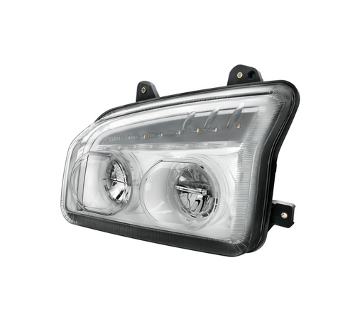 High Power LED Chrome Headlight With LED Turn Signal & Light Bar For 2015-2025 Kenworth T880-Driver