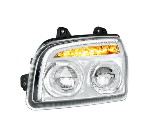 High Power LED Chrome Headlight With LED Turn Signal & Light Bar For 2015-2025 Kenworth T880-Driver