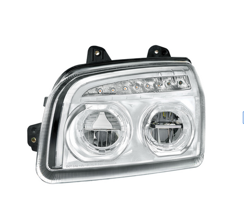 High Power LED Chrome Headlight With LED Turn Signal & Light Bar For 2015-2025 Kenworth T880-Driver