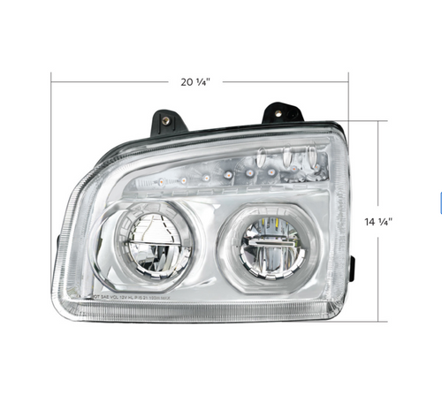High Power LED Chrome Headlight With LED Turn Signal & Light Bar For 2015-2025 Kenworth T880-Driver