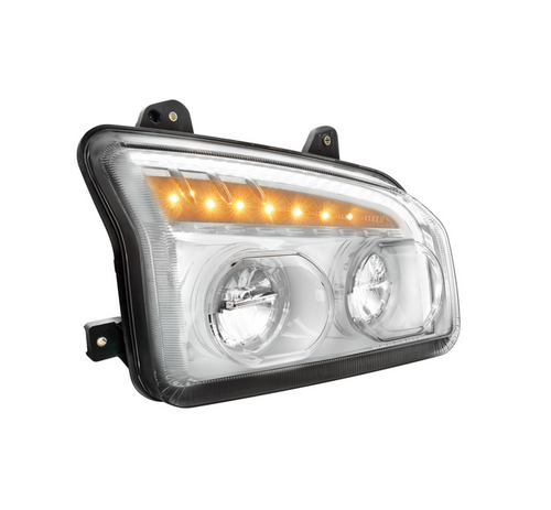 High Power LED Chrome Headlight With LED Turn Signal & Light Bar For 2015-2025 Kenworth T880-Passenger