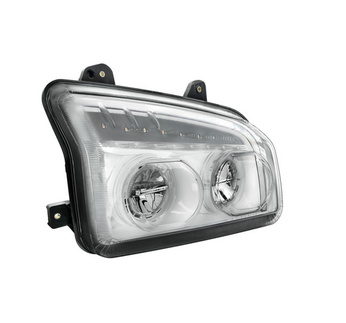 High Power LED Chrome Headlight With LED Turn Signal & Light Bar For 2015-2025 Kenworth T880-Passenger