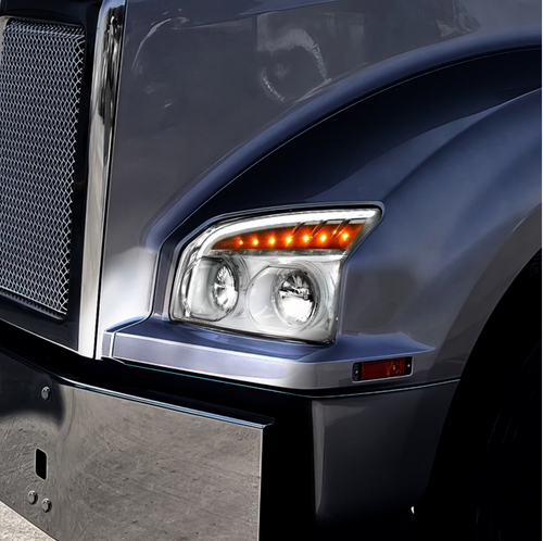High Power LED Chrome Headlight With LED Turn Signal & Light Bar For 2015-2025 Kenworth T880-Passenger