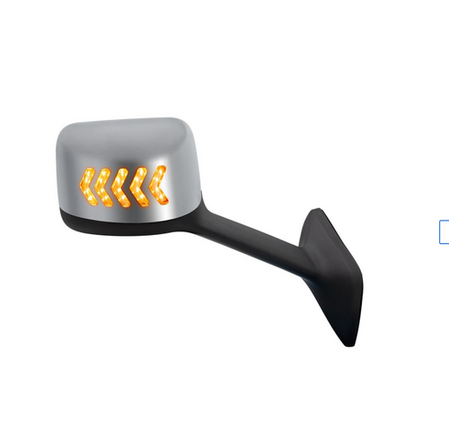 Chrome Plastic Hood Mirror Assembly With Sequential LED Turn Signals For 2018-2024 International Prostar LT-Passenger
