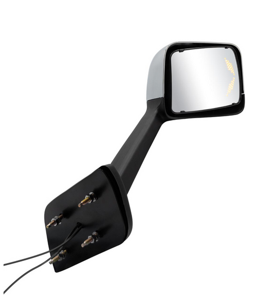 Chrome Plastic Hood Mirror Assembly With Sequential LED Turn Signals For 2018-2024 International Prostar LT-Passenger