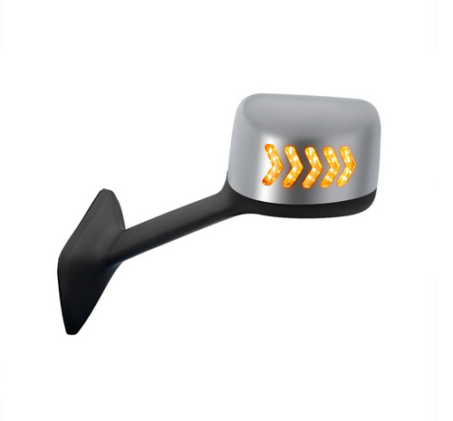 Chrome Plastic Hood Mirror Assembly With Sequential LED Turn Signals For 2018-2024 International Prostar LT-Driver