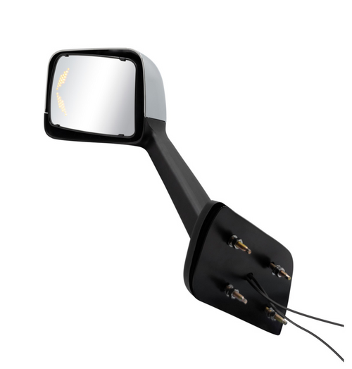 Chrome Plastic Hood Mirror Assembly With Sequential LED Turn Signals For 2018-2024 International Prostar LT-Driver