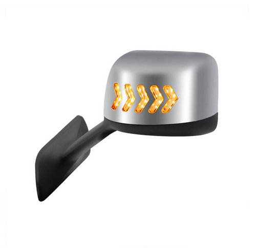 Chrome Plastic Hood Mirror Assembly With Sequential LED Turn Signals For 2018-2024 International Prostar LT-Driver
