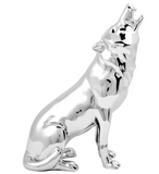Howling Wolf Hood Ornament Chrome Size	4-1/8" L x 2-1/4" W x 5-3/4" H