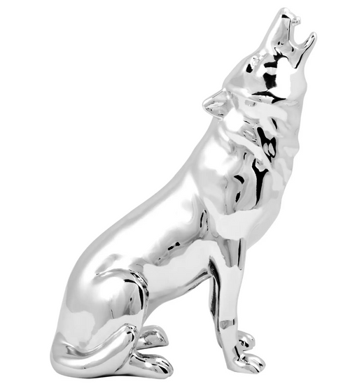 Howling Wolf Hood Ornament Chrome Size	4-1/8" L x 2-1/4" W x 5-3/4" H