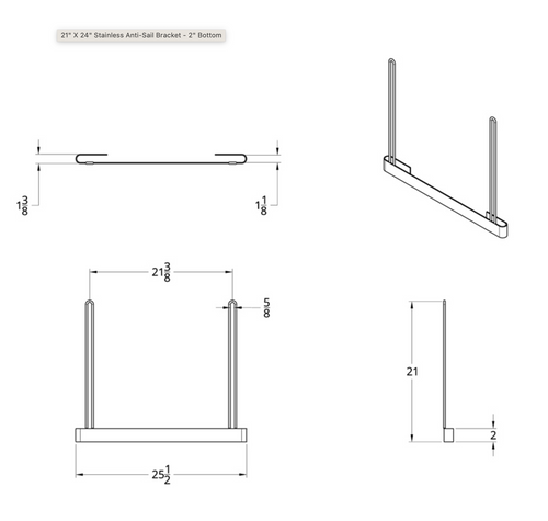 21" X 24" Stainless Anti-Sail Bracket - 2" Bottom
