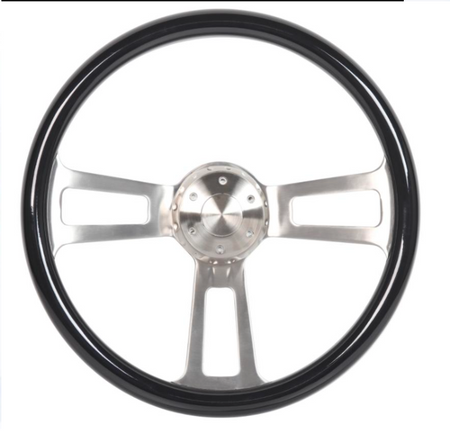 18” Steering Wheel Black Chrome 3-Spoke w/ Slot Cut Outs Chrome Horn Button - Logo
