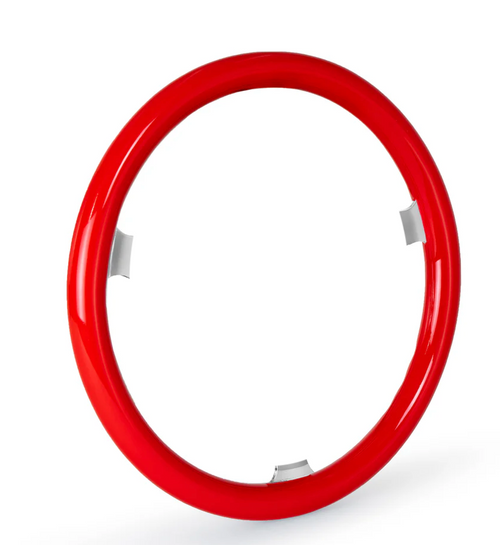 18” Steering Wheel Red Chrome 3-Spoke w/ Slot Cut Outs Chrome Horn Button - Logo
