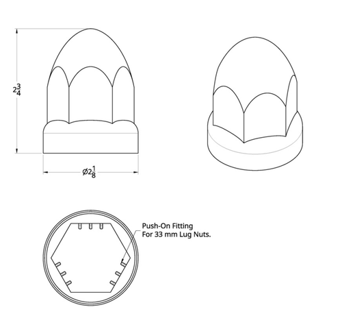 33mm X 2-3/4" Chrome Plastic Bullet Nut Cover With Flange - Push-On