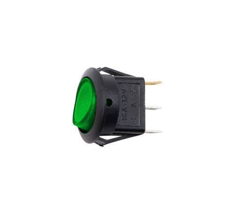 Green Illum Round Rocker 10 Amp 12V On/Off 1/2" Dia. 1 Pc.